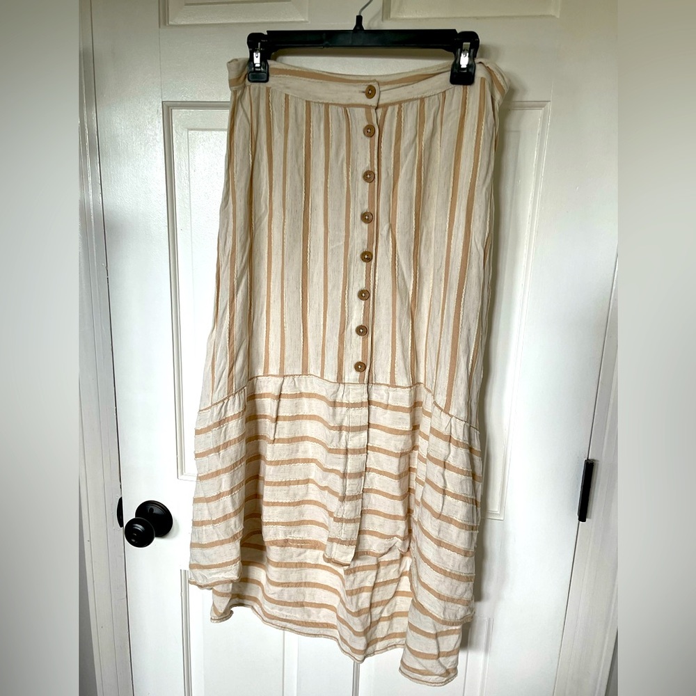 Striped Tan and Brown Button Down High Low Skirt